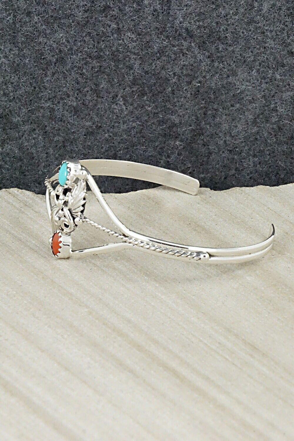 Turquoise, Coral & Sterling Silver Bracelet - William Begay