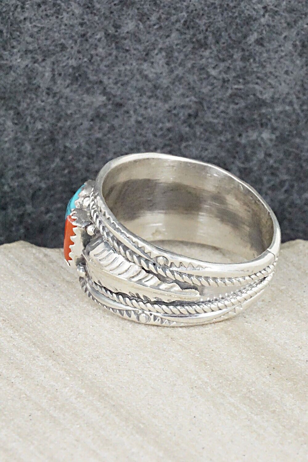 Turquoise, Coral and Sterling Silver Ring - Betty Begay - Size 12
