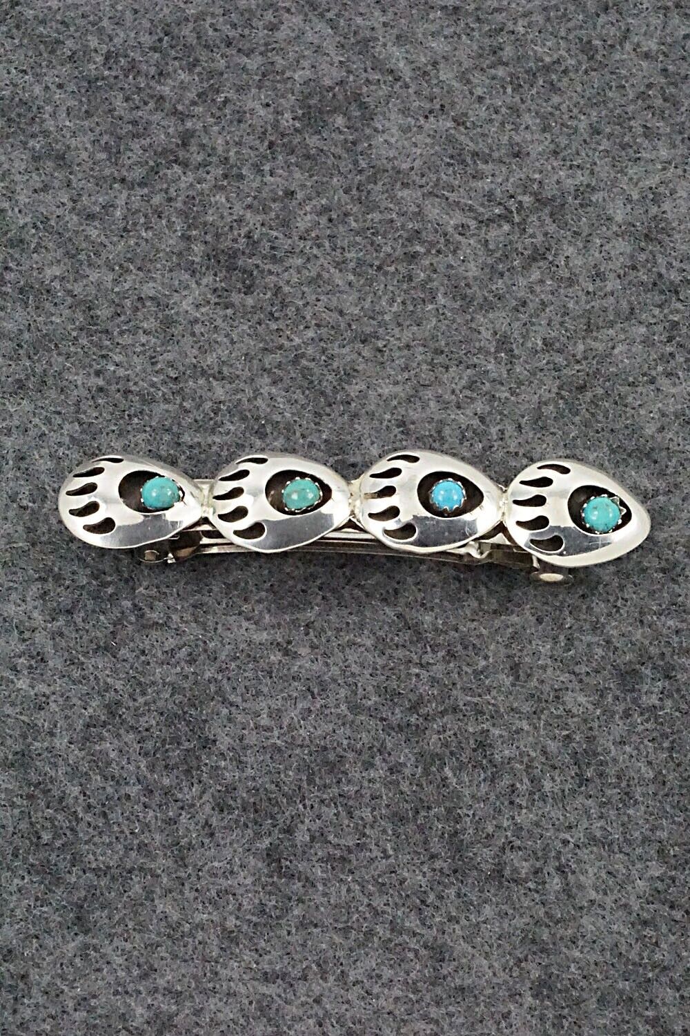 Turquoise & Sterling Silver Hair Barrette - Virginia Long