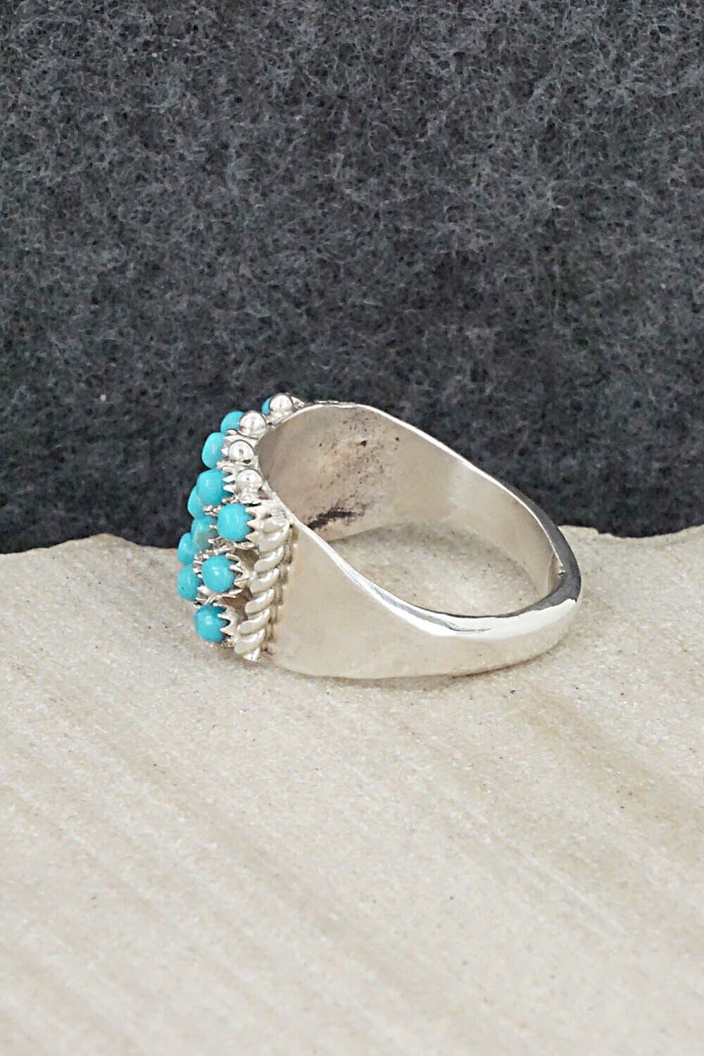 Turquoise & Sterling Silver Ring - April Haloo - Size 7.25
