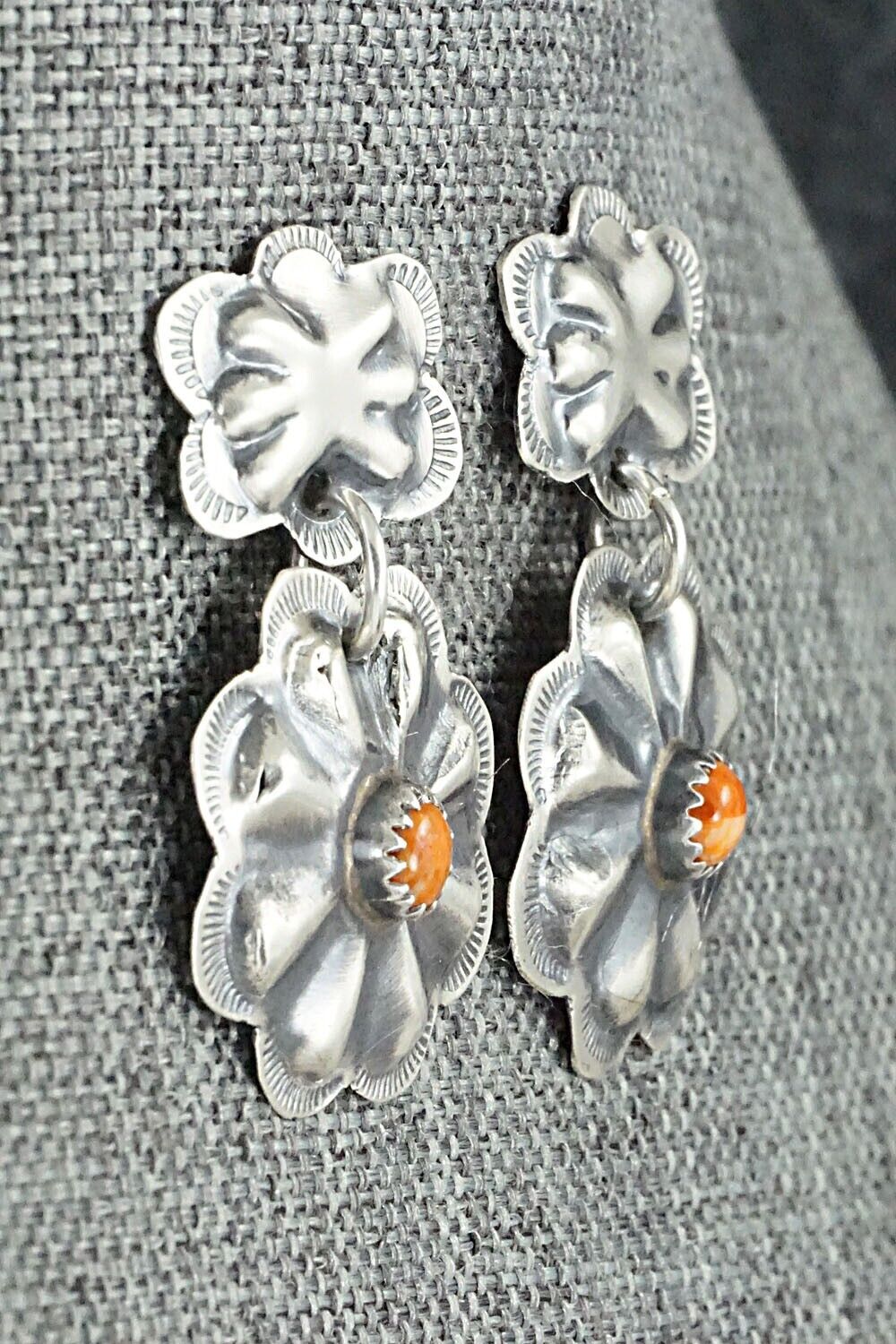 Spiny Oyster & Sterling Silver Earrings - Joan Begay