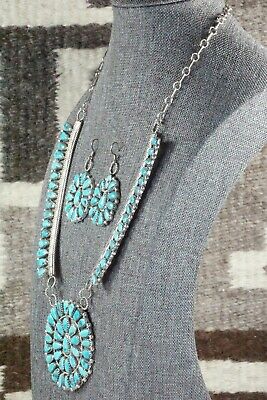 Turquoise & Sterling Silver Necklace and Earrings Set - Justina Wilson