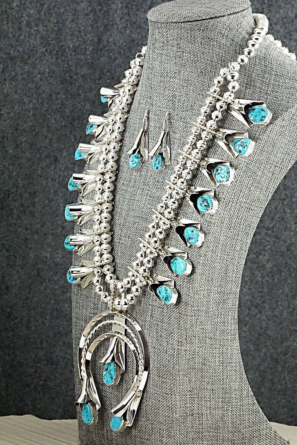 Turquoise & Sterling Silver Squash Blossom Set - Louise Yazzie