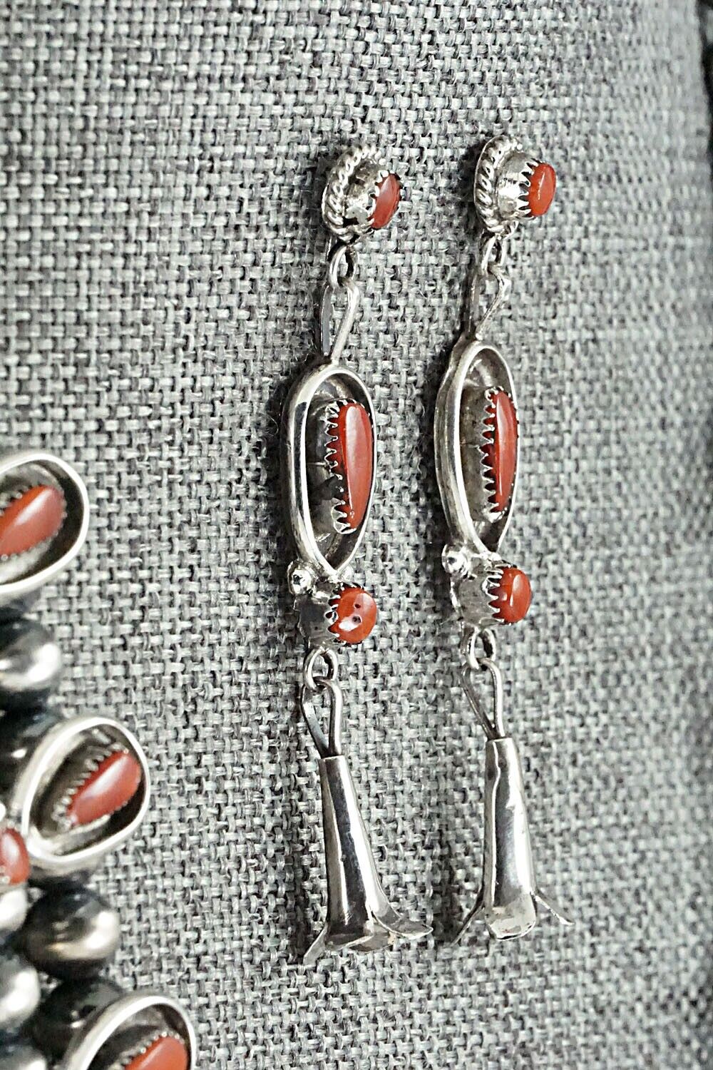 Coral & Sterling Silver Squash Blossom Set - Viola Bobelu