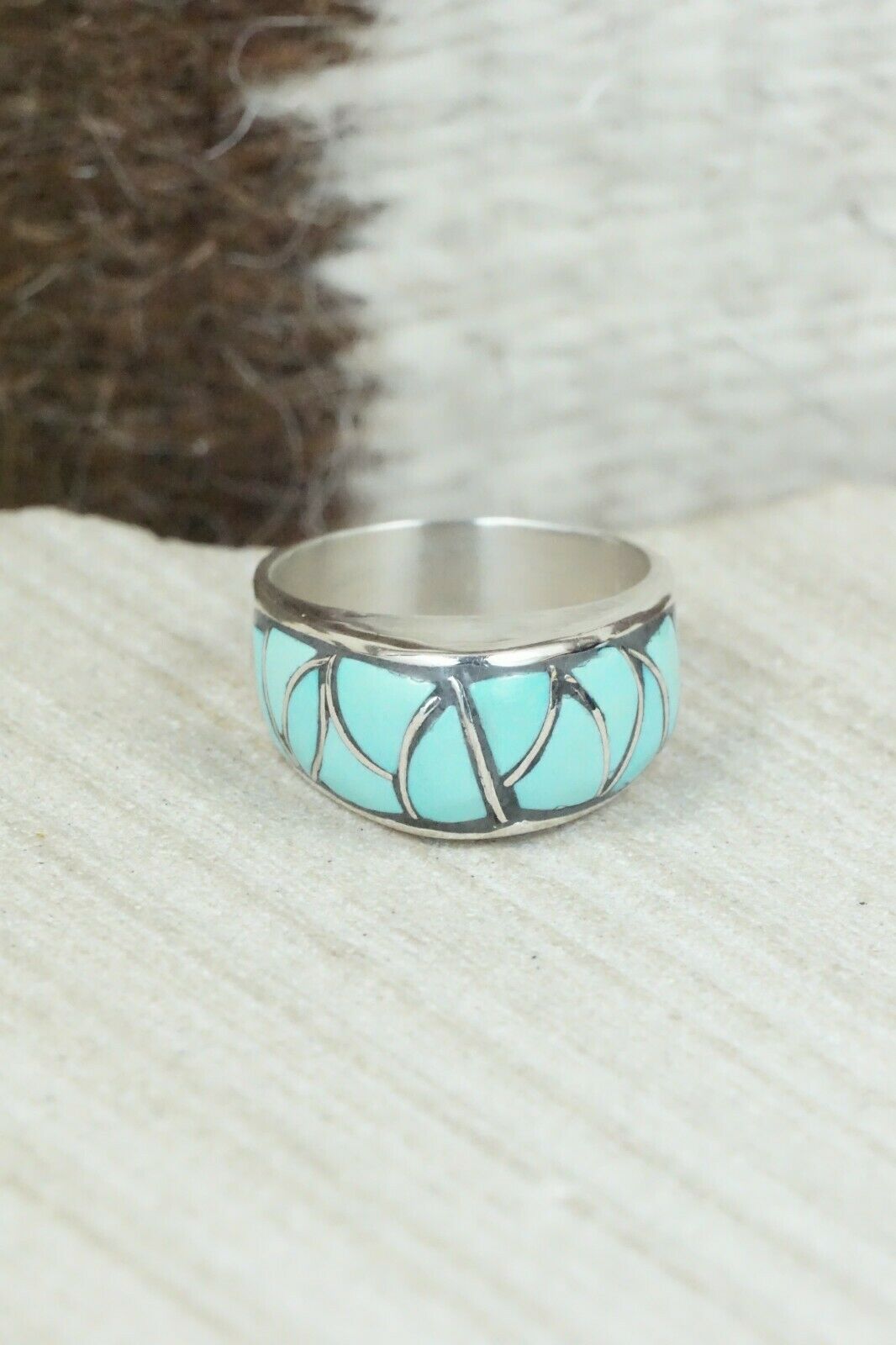 Turquoise & Sterling Silver Ring - Orena Leekya - Size 5.75