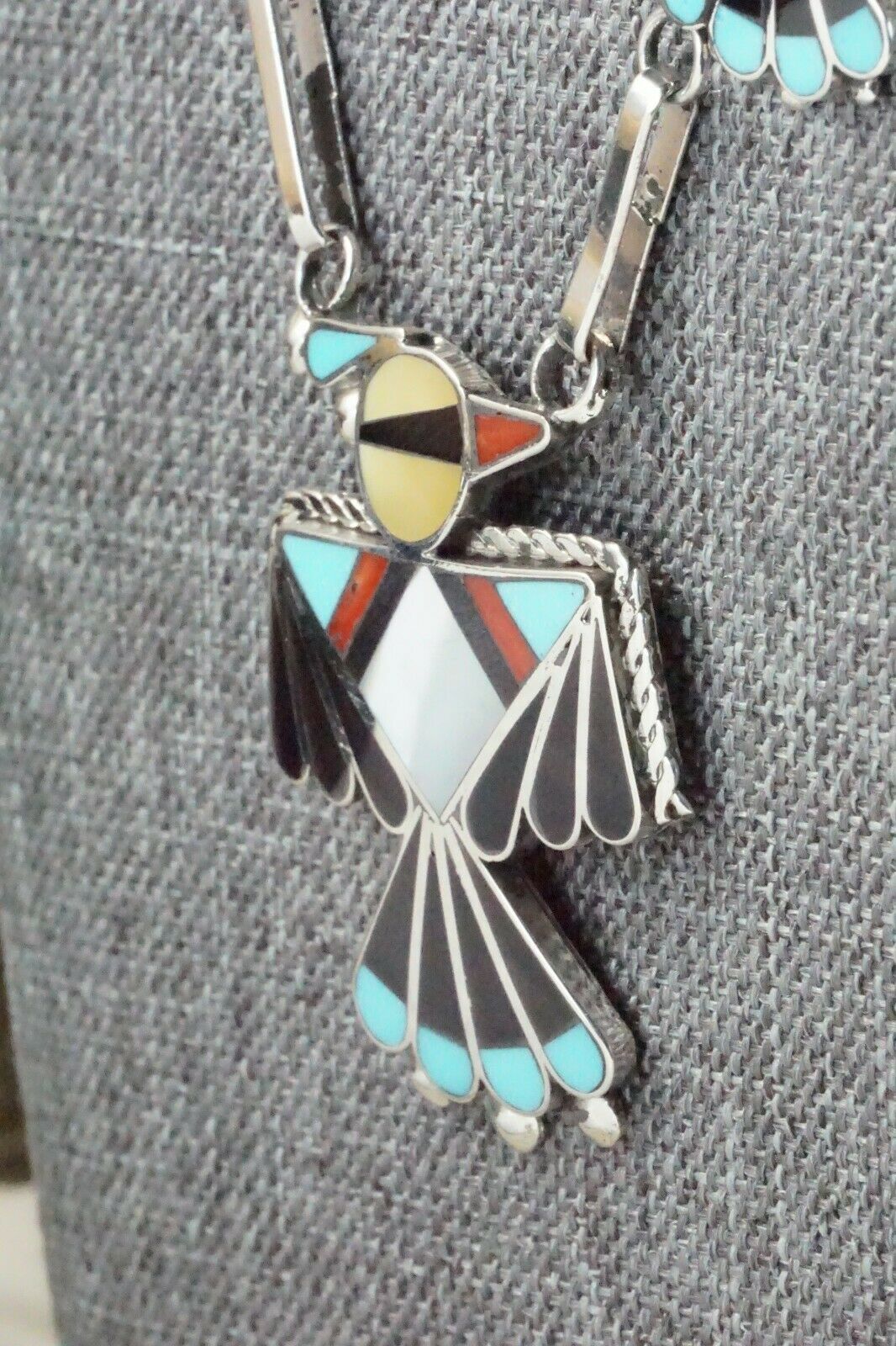 Turquoise, Mother of Pearl & Sterling Silver Inlay Jewelry Set - Adrian Wallace