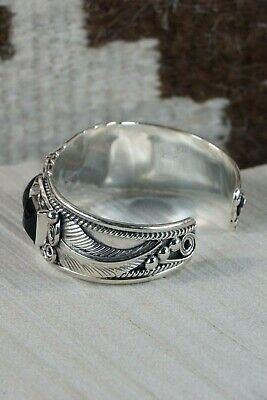 Navajo 5 Stone Onyx & Sterling Silver Bracelet - Davey Morgan - High Lonesome Trading