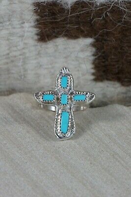 Zuni Turquoise and Sterling Silver Cross Ring - Cecilia Iule - Size 7.75