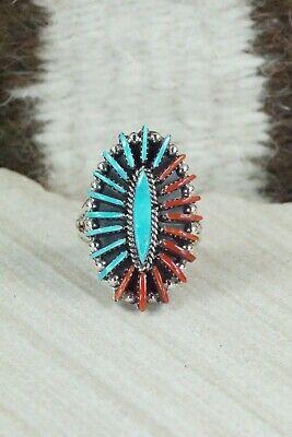 Zuni Coral and Sterling Silver Ring - Edmund Cooeyate - Size 6 - High Lonesome Trading