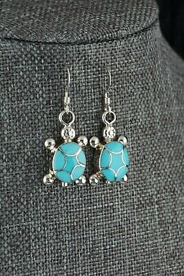 Zuni Turquoise & Sterling Silver Earrings - Amielda Peynetsa - High Lonesome Trading