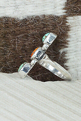 Turquoise, Spiny Oyster & Sterling Silver Ring - Priscilla Reeder - Size 8.75
