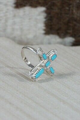 Zuni Turquoise and Sterling Silver Cross Ring - Cecilia Iule - Size 7.75