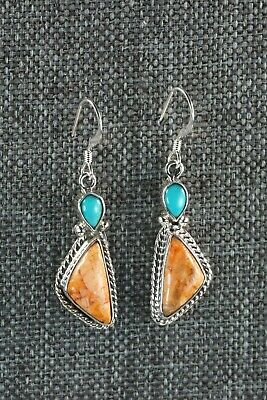 Navajo Turquoise & Spiny Oyster Sterling Silver Earrings - Gary Shorty