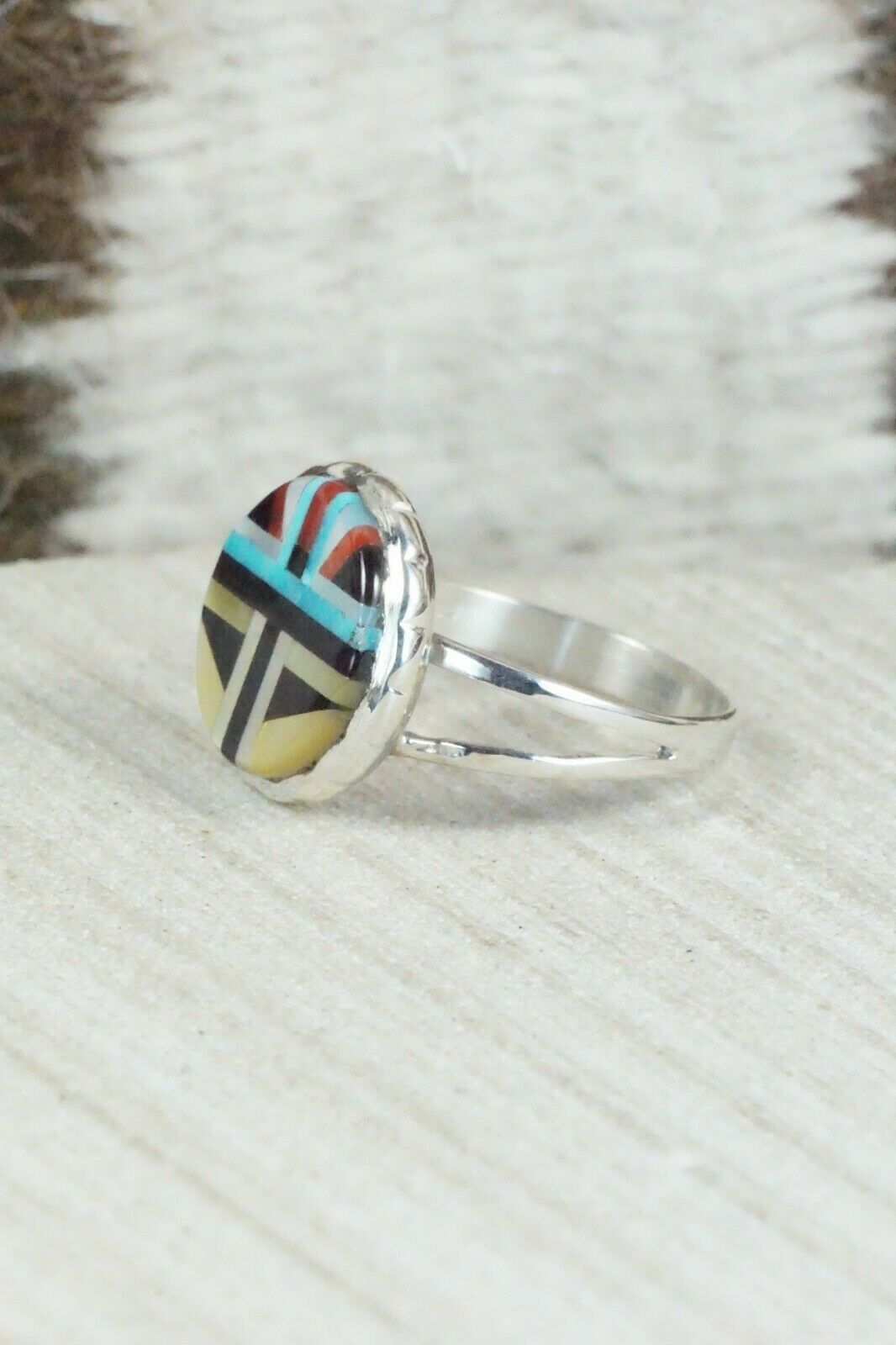 Multi Stone & Sterling Silver Ring - Ruddell Lonjose - Size 7.25