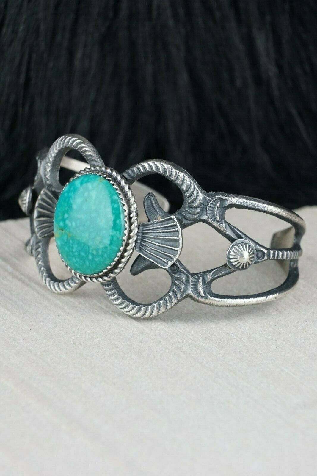 Navajo Turquoise and Sterling Silver Bracelet - Eva & Linberg Billah - High Lonesome Trading