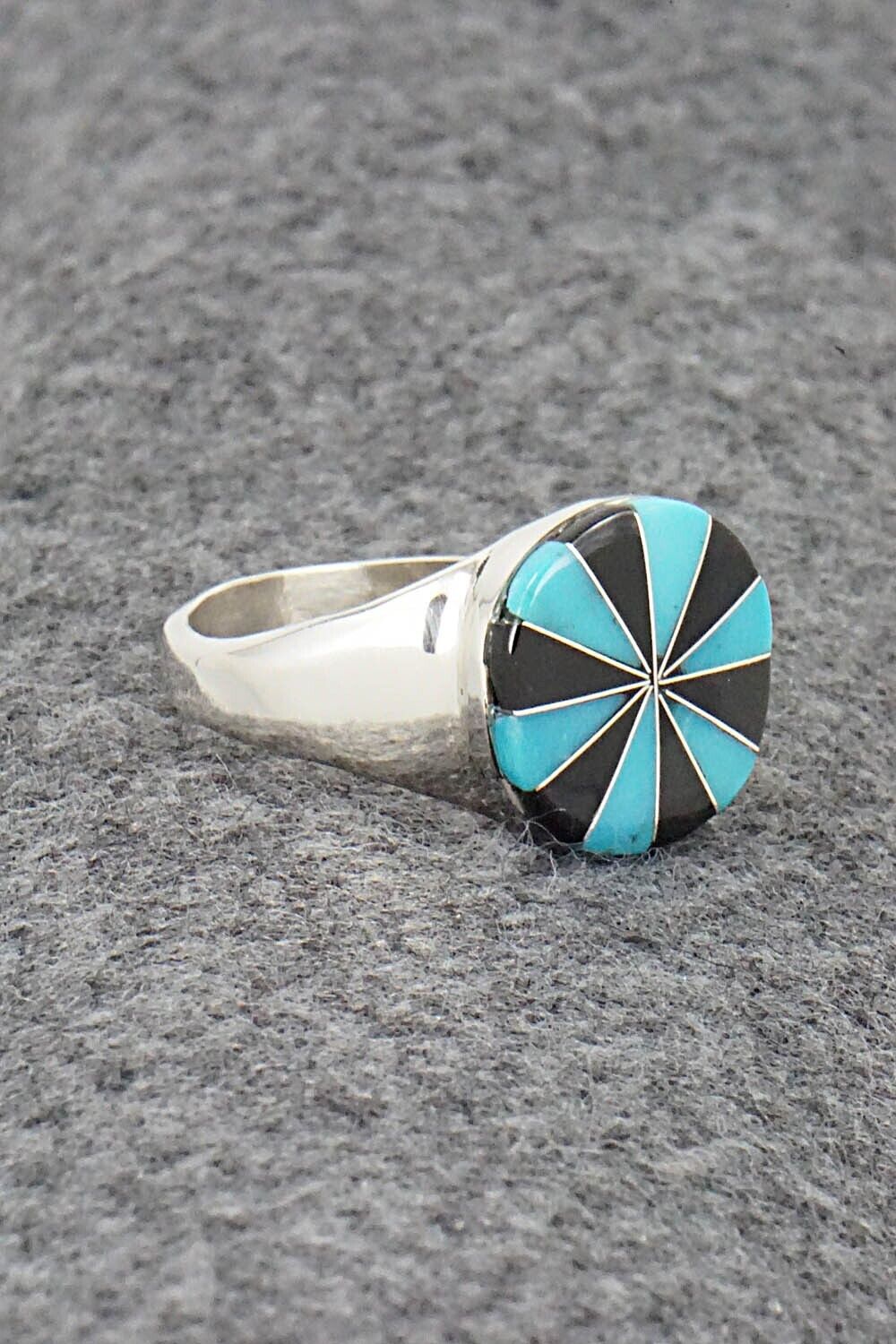 Turquoise, Onyx & Sterling Silver Ring - Johnson Laweka - Size 11