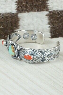 Turquoise, Coral and Sterling Silver Bracelet - Andrew Gordon