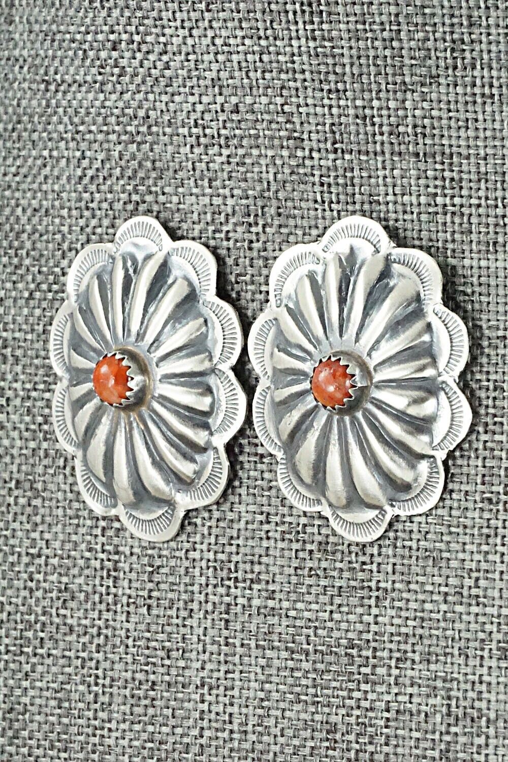 Spiny Oyster & Sterling Silver Earrings - Joan Begay