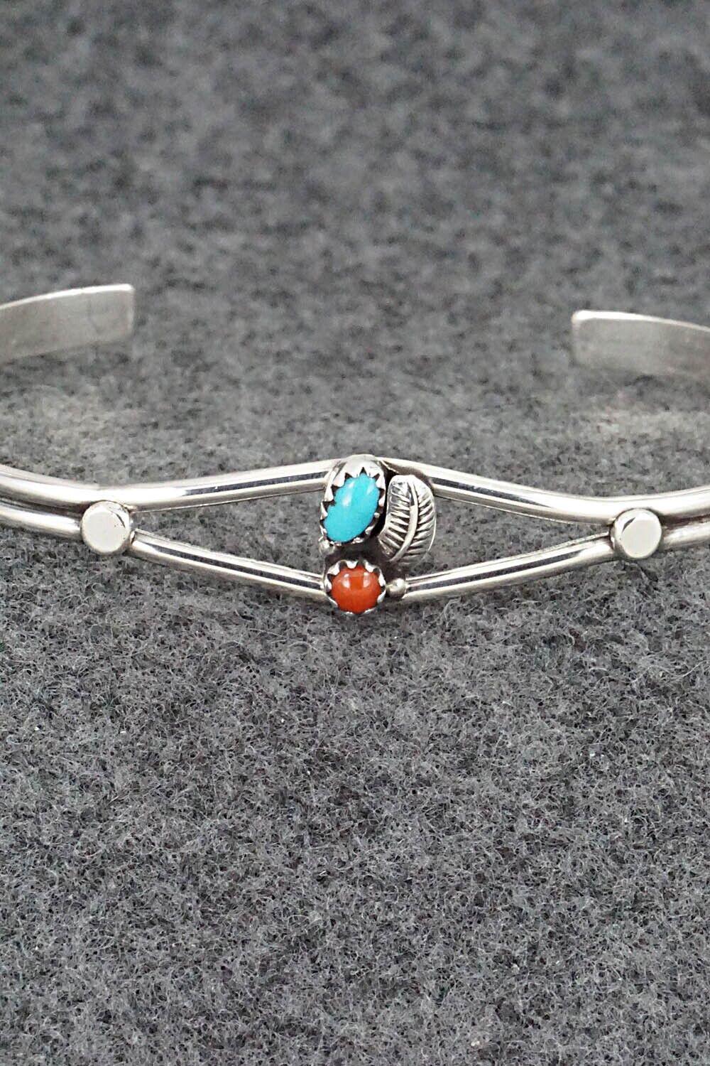 Turquoise, Coral and Sterling Silver Bracelet - Betty Hawthorne