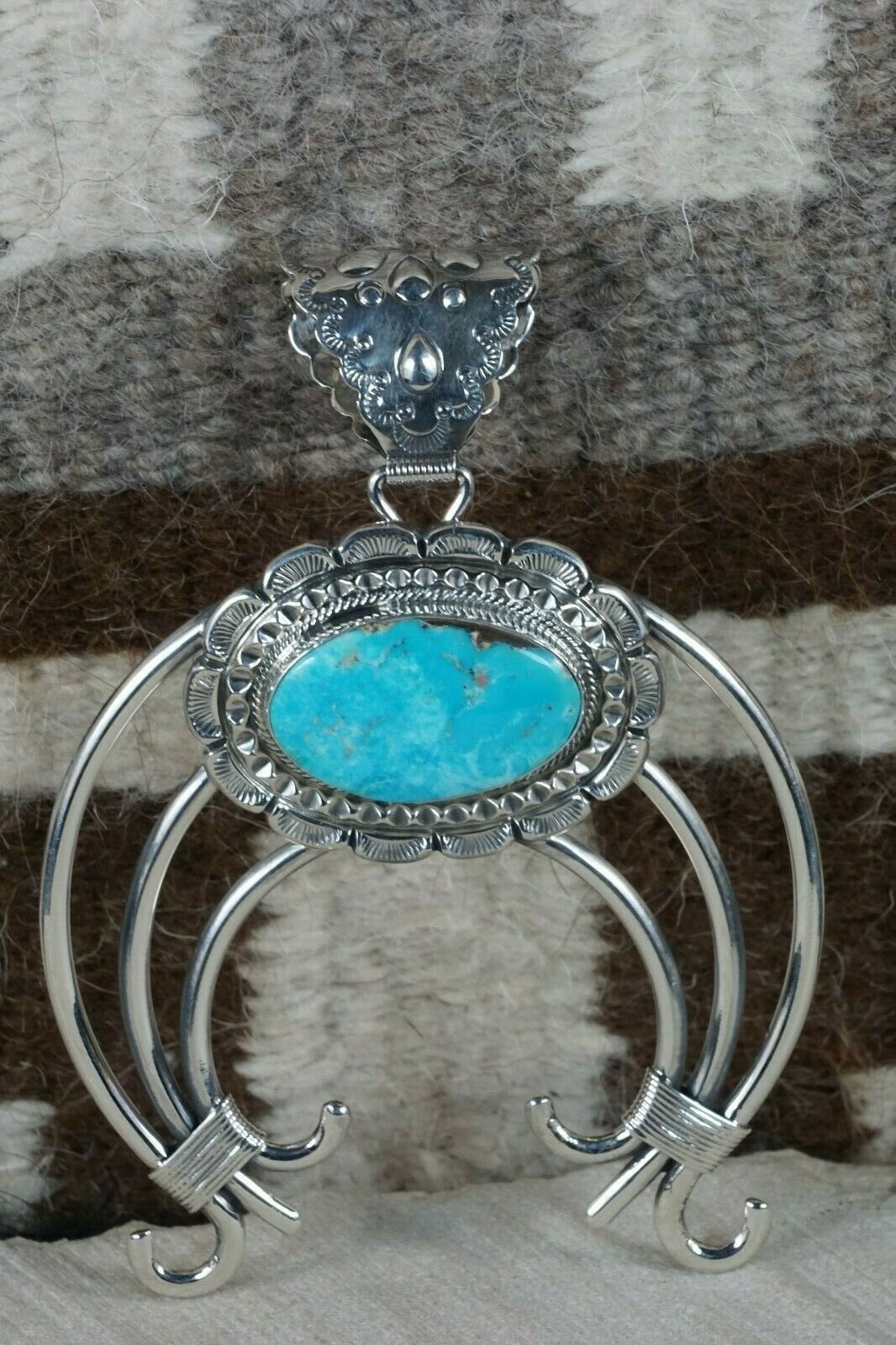Navajo Turquoise and Sterling Silver Naja Pendant - Raymond Delgarito - High Lonesome Trading
