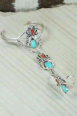 Turquoise & Coral Bracelet and Ring - Harry B. Yazzie