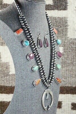Turquoise, Spiny Oyster & Sterling Silver Squash Blossom Set - Tom Lewis