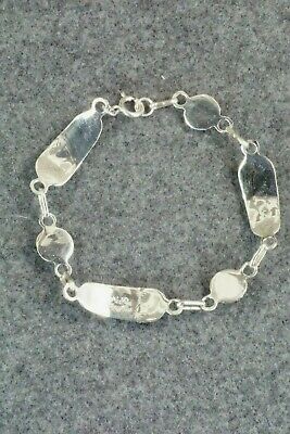 Coral, Mother of Pearl & Sterling Silver Link Bracelet - Patty Edaakie