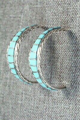 Turquoise & Sterling Silver Hoop Earrings - Malcom Chavez - High Lonesome Trading