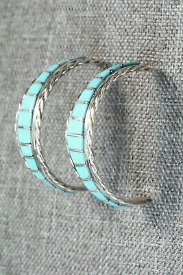 Turquoise & Sterling Silver Hoop Earrings - Malcom Chavez