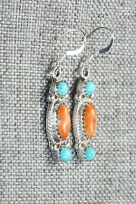 Turquoise, Spiny Oyster and Sterling Silver Earrings - Harris Largo