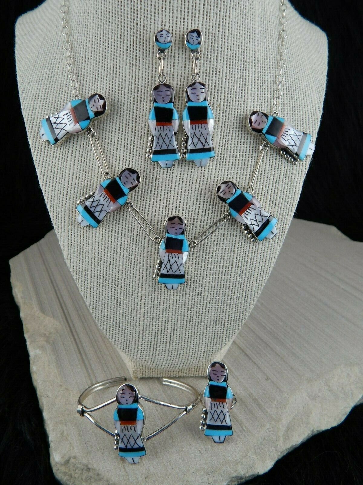 Zuni Turquoise Inlay Maiden Jewelry Set - Joyce Waseta - High Lonesome Trading