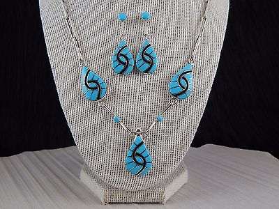 Zuni Sterling Silver & Turquoise Necklace & Earring Set - Amy Wesley - High Lonesome Trading