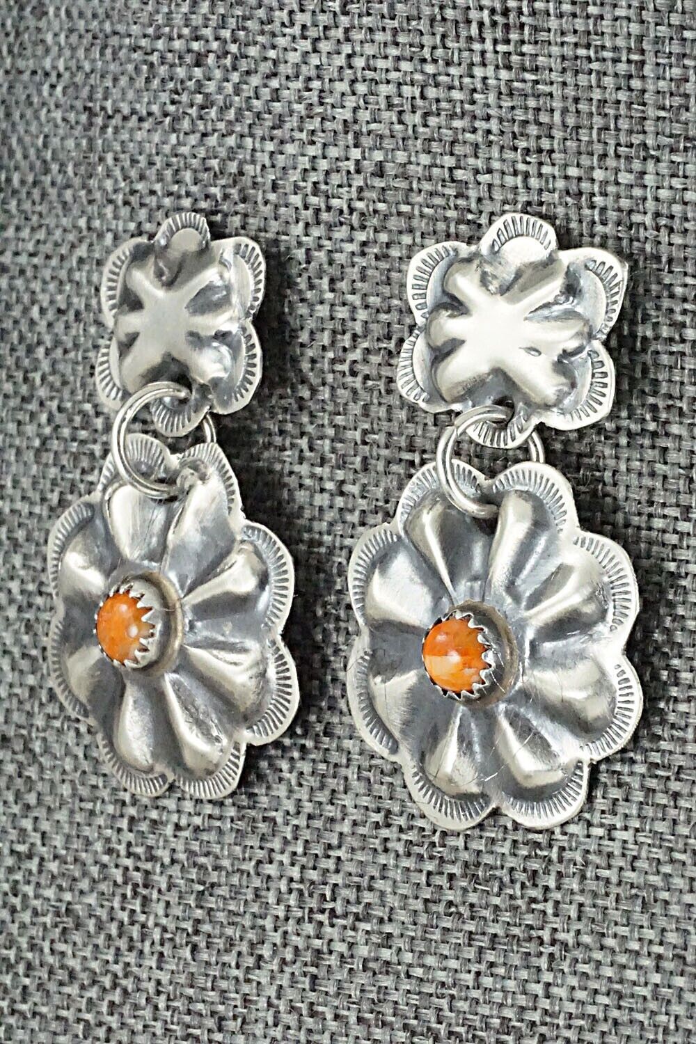 Spiny Oyster & Sterling Silver Earrings - Joan Begay