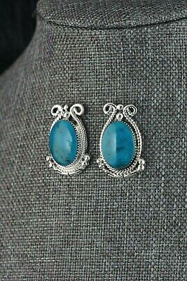 Navajo Turquoise and Sterling Silver Earrings - Sadie Jim - High Lonesome Trading