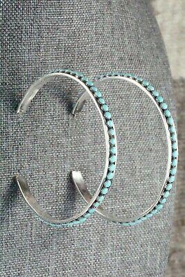 Turquoise & Sterling Silver Hoop Earrings - Lois Tzuni - High Lonesome Trading
