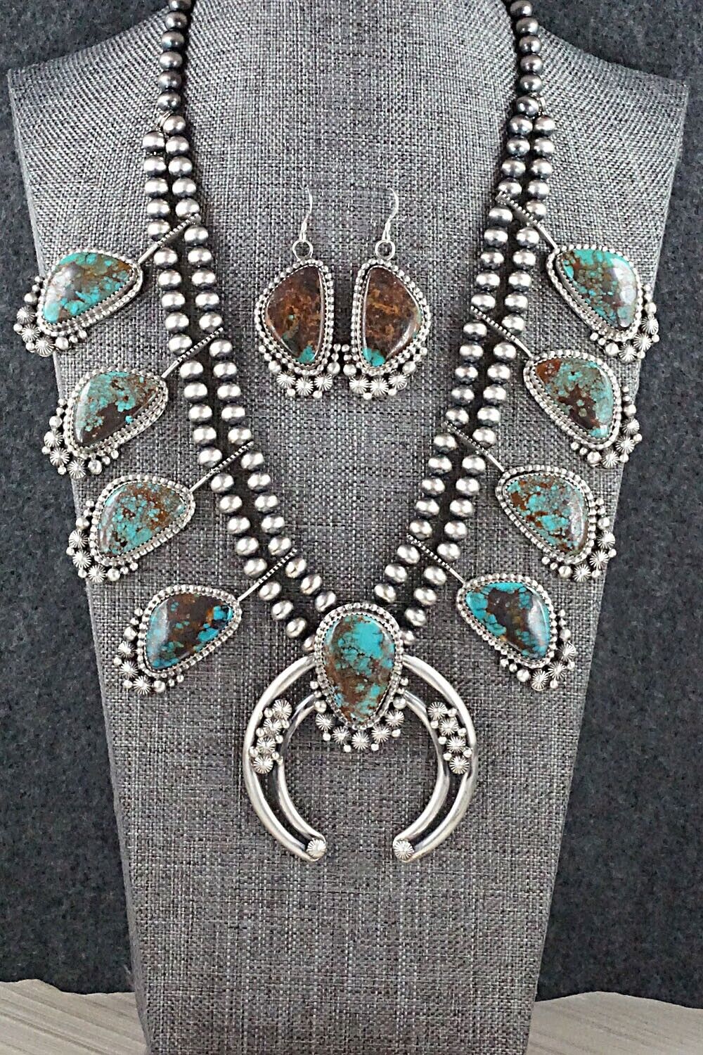 Turquoise & Sterling Silver Squash Blossom Set - Tom Lewis