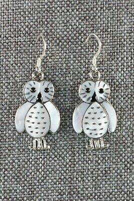 Zuni Owl Mother of Pearl & Sterling Silver Earrings - Reginda Kallestewa - High Lonesome Trading