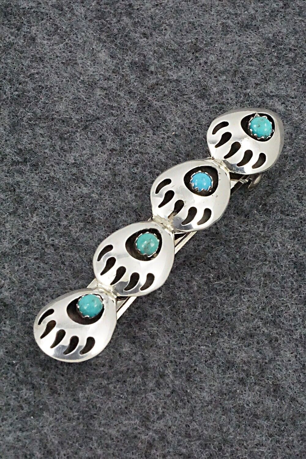 Turquoise & Sterling Silver Hair Barrette - Virginia Long