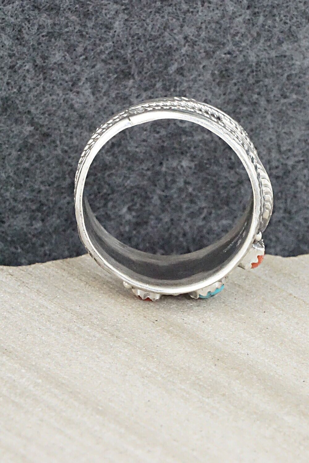 Turquoise, Coral and Sterling Silver Ring - Betty Begay - Size 12