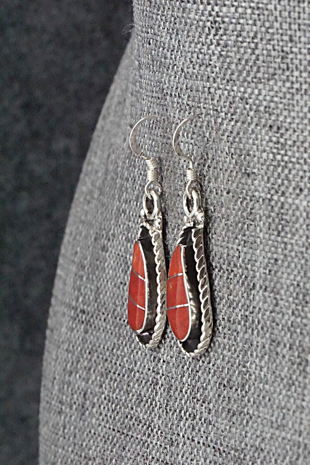 Coral & Sterling Silver Inlay Earrings - Susie Lowsayatee