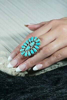 Navajo Turquoise and Sterling Silver Ring - Justina Wilson - Size 7.25 - High Lonesome Trading