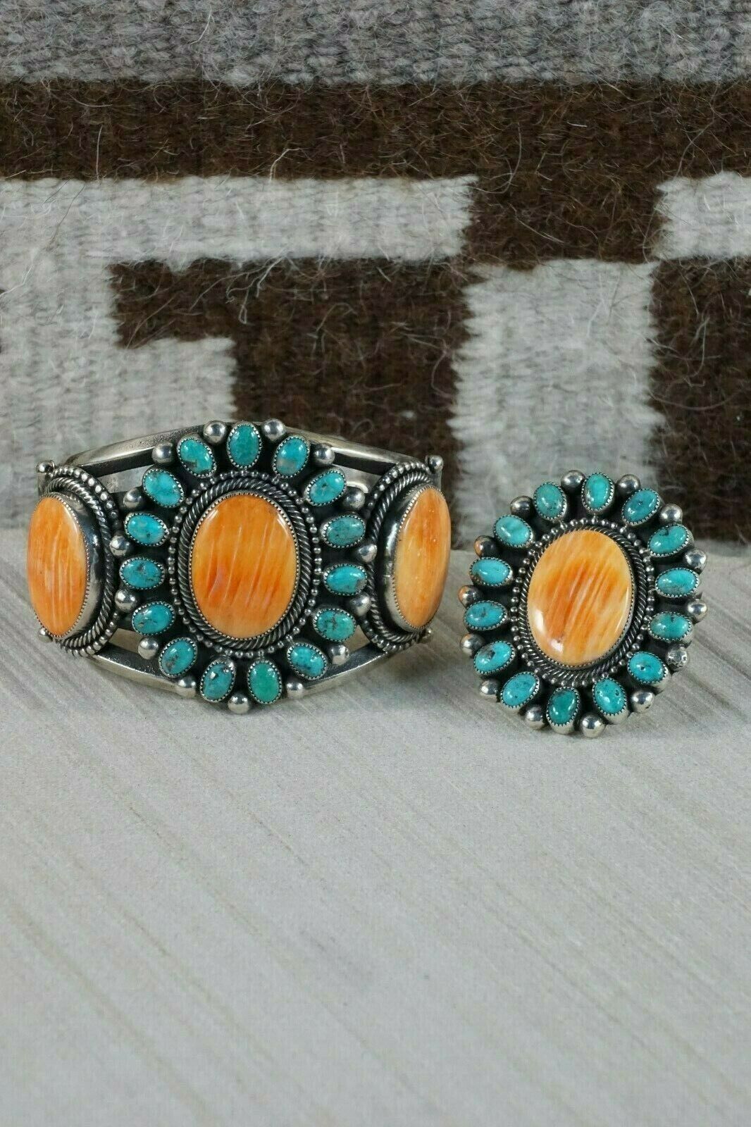 Navajo Spiny Oyster & Sterling Silver Bracelet and Ring - Myron Etsitty - High Lonesome Trading