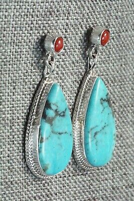Turquoise, Coral & Sterling Silver Earrings - Judy Largo