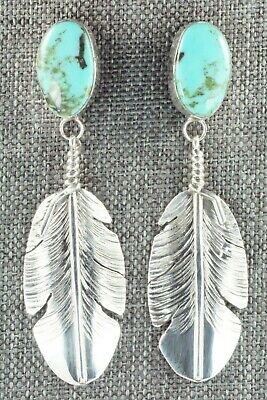 Turquoise & Sterling Silver Feather Earrings - Ben Begay - High Lonesome Trading