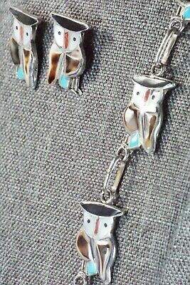Inlay Owl Necklace and Sterling Silver Earrings Set - Pitkin Natewa