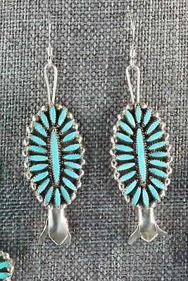 Turquoise & Sterling Silver Squash Blossom and Earrings - Lorena Peina