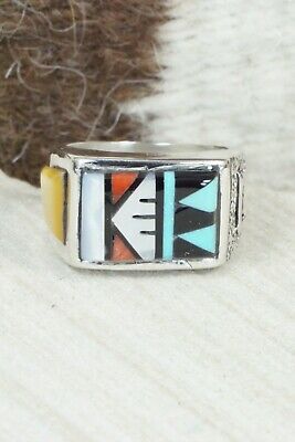 Turquoise & Sterling Silver Ring - Leslie & Gladys Lamy - Size 10.75