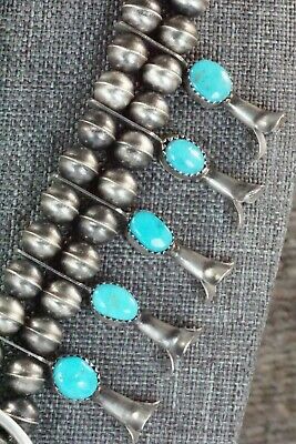 Turquoise & Sterling Silver Squash Blossom and Earrings - Leon Kirlie