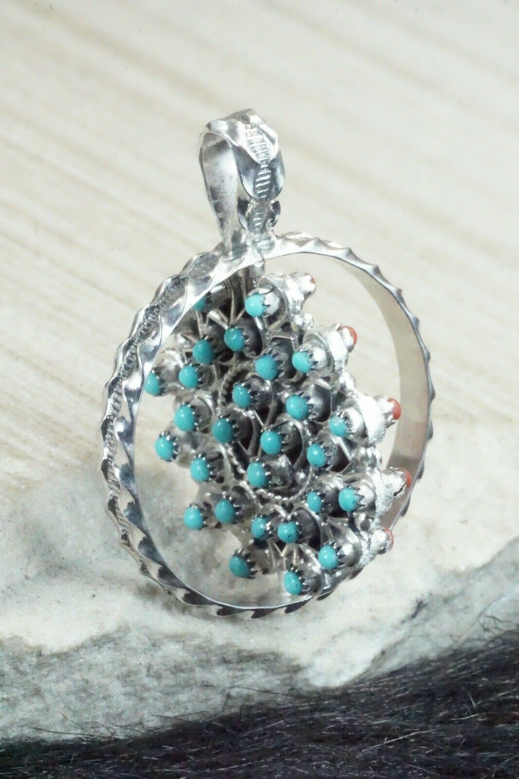 Coral, Turquoise & Sterling Silver Pendant - Wayne Johnson Sr.