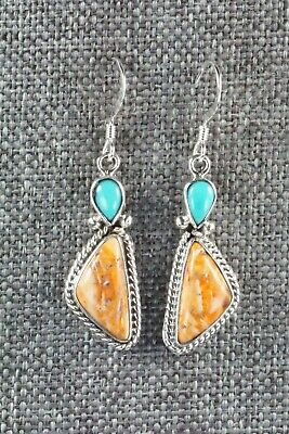 Turquoise, Spiny Oyster & Sterling Silver Earrings - Gary Shorty